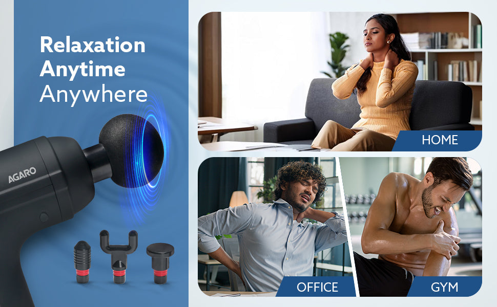 Massager Gun 4 Heads, 6 Speed, Rechargeable, Handheld, Percussion Muscle Massager for Full Body Relief, Muscle Relaxation of Neck, Shoulder, Back, Foot for Men & Women, Black.